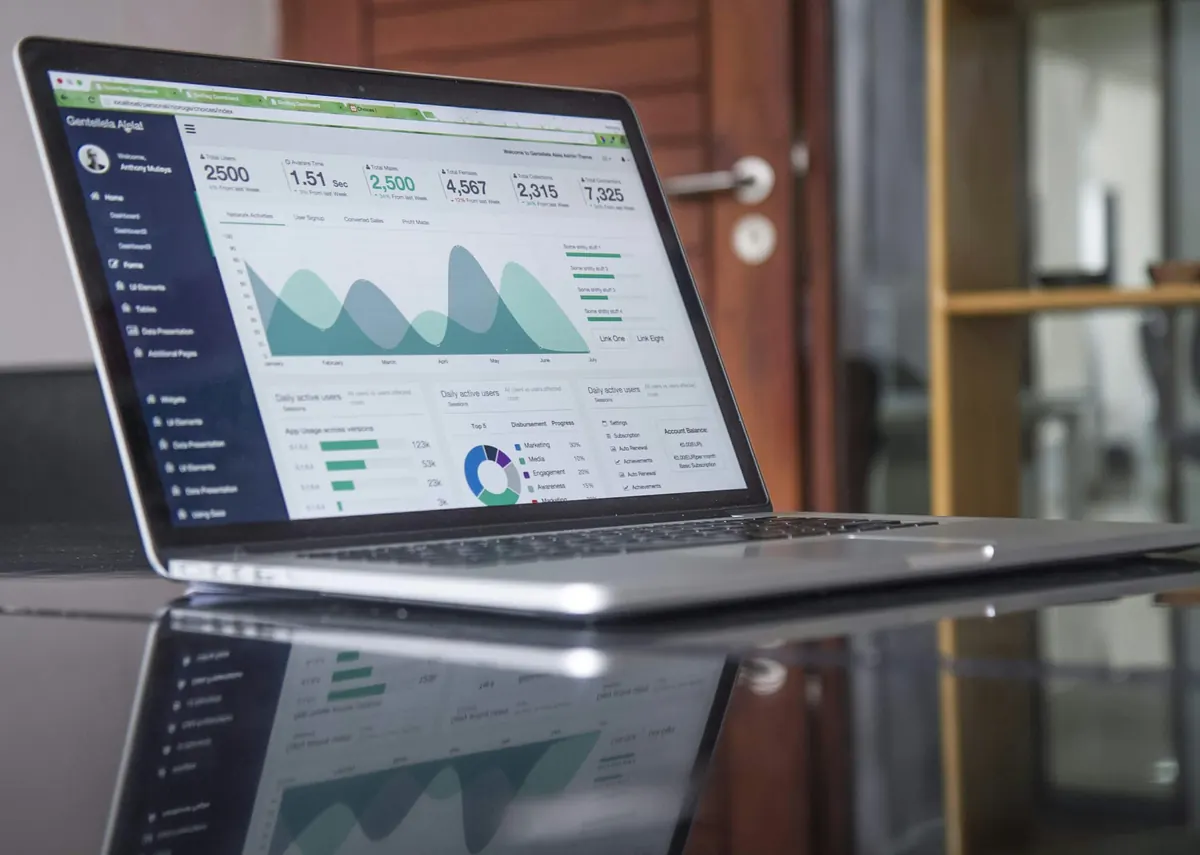 Dashboard met grafieken en data op een computerscherm